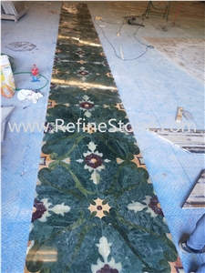 Green marble flooring border design medallion floor tiles